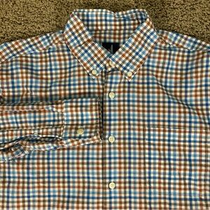Johnnie-O Mens Medium Blue/Brown Plaid Button Down 934 Marlin Long Sleeve Shirt